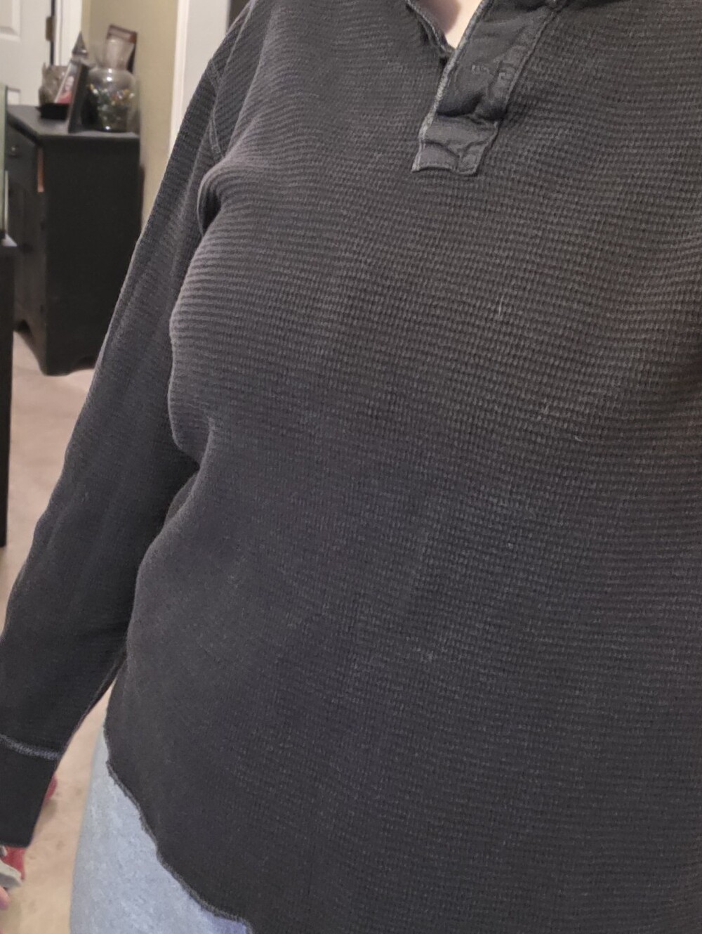 J. Crew Dark Grey Waffle-Knit Crewneck Long Sleeve Top